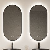 Spiegel gliss design aura 40x100 cm mat zwart ovaal met led verlichting & geïntegreerde spiegelverwarming