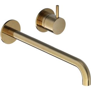 Inbouw Wastafelkraan Hotbath Cobber 25cm Gebogen Uitloop 1-Hendel Geborsteld Messing