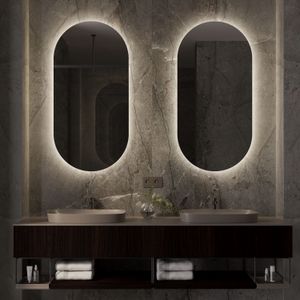 Spiegel martens design ovaal 90x45 cm met indirecte verlichting en spiegelverwarming aluminium