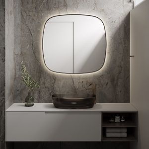 Spiegel martens design peru 100x100 cm met indirecte verlichting rondom en spiegelverwarming mat zwart