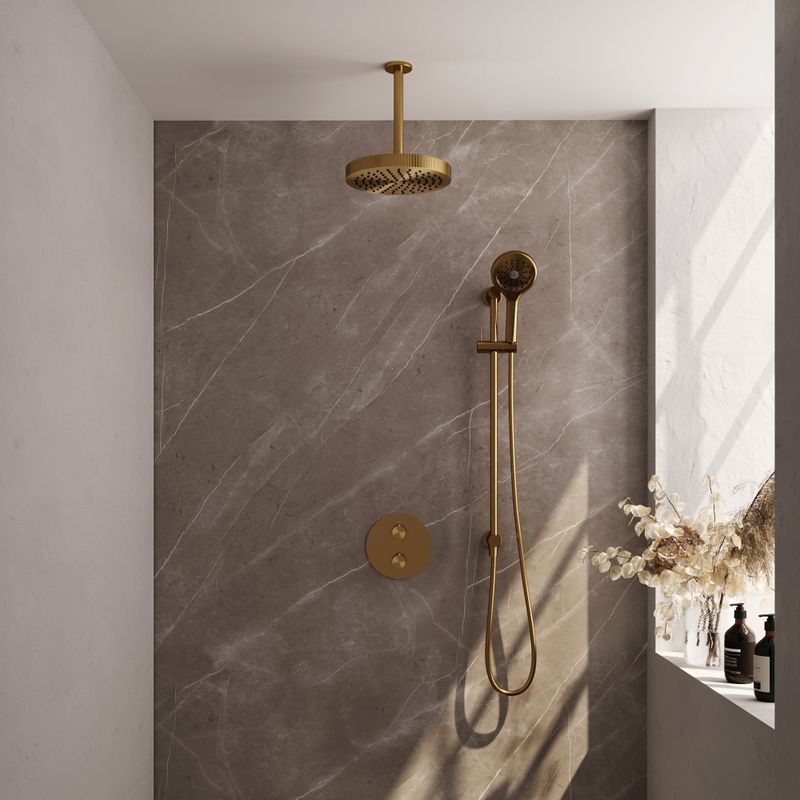 Brauer - Stripe - Thermostatische Inbouw Regendouche - Goud Geborsteld - Set 48 met 25 cm Douchekop