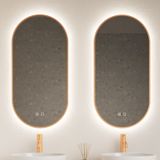 Spiegel gliss design aura 40x100 cm koper ovaal met led verlichting & geïntegreerde spiegelverwarming
