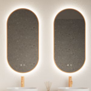 Spiegel gliss design aura 40x100 cm koper ovaal met led verlichting & ge�ïntegreerde spiegelverwarming