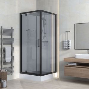 Douchecabine BWS Eva Omkeerbaar 90x225x90 cm Met Draaideur Grijs Rookglas Mat Zwart