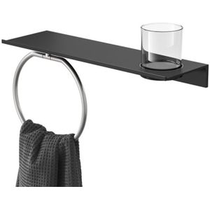 Planchet met Glas en Handdoekring Geesa Leev 40 cm RVS Zwart