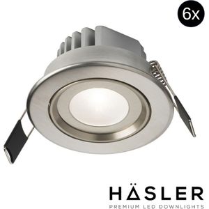 Inbouwspot häsler tarragona incl. Fase aansnijding dimbaar 8 cm 4 watt helder wit rvs set 6x