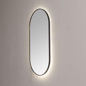 Spiegel sanilux ovaal met direct led 3 kleuren instelbaar & spiegelverwarming 90x45 cm mat zwart