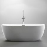 Vrijstaand ligbad marrina 150x87x58 cm met badwaste en overloop glasvezelversterkt hoogwaardig acryl glans wit