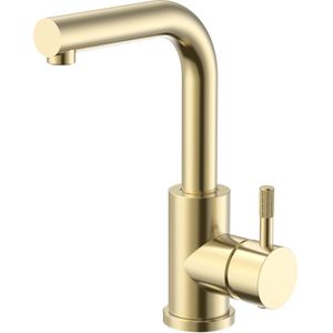 Wastafel/Keukenmengkraan BWS Sensa Rechte Uitloop Draaibaar Cold Start Hendel Geborsteld Goud PVD