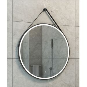 Spiegel rond met band bws snow ledverlichting en spiegelverwarming 80 cm mat zwart