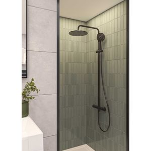 Regendoucheset MAY Opbouw met Thermostaat, Incl. 3-Standen Handdouche & Hoofddouche 25 cm Geborsteld Carbon Black PVD