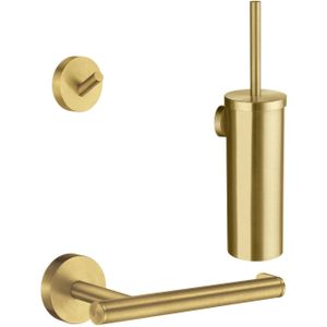 Accessoires set smedbo home toiletborsetlhouder met handoekhaak en toiletrolhouder rond mat goud