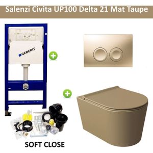 Geberit up100 toiletset compleet | inbouwreservoir | salenzi civita mat taupe met drukplaat