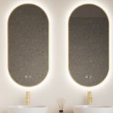 Spiegel gliss design aura 40x100 cm mat goud ovaal met led verlichting & geïntegreerde spiegelverwarming