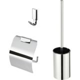 Geesa AIM Toiletaccessoireset - Toiletborstel met houder - Toiletrolhouder met klep - Handdoekhaak - Chroom