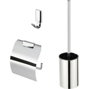 Geesa AIM Toiletaccessoireset - Toiletborstel met houder - Toiletrolhouder met klep - Handdoekhaak - Chroom