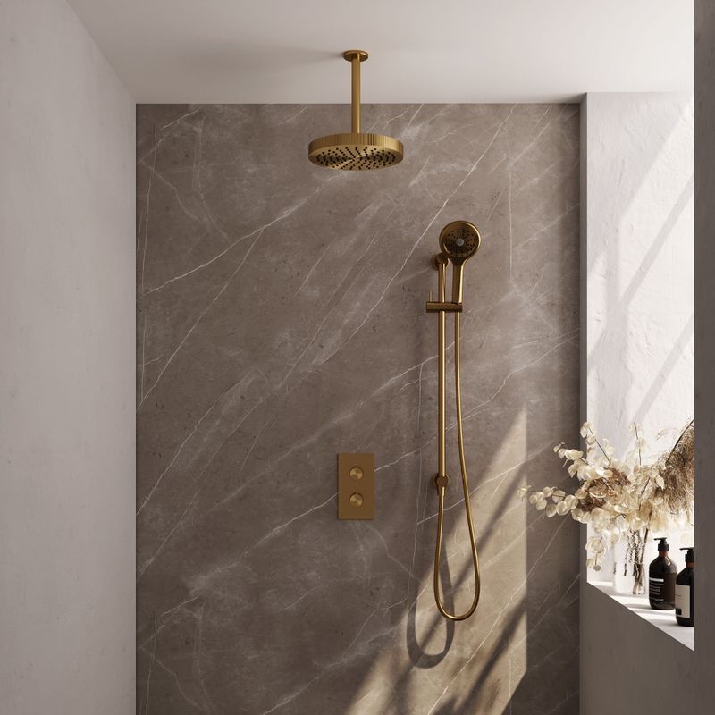 Brauer - Stripe - Thermostatische Inbouw Regendouche - Goud Geborsteld - 3-weg Rechthoekig Set 24 met 25 cm Douchekop