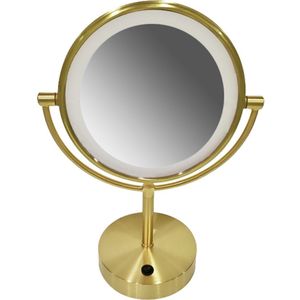 Scheer- en Cosmeticaspiegel Bws Staand met Led Geborsteld Messing Goud