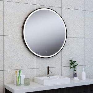 Ronde spiegel wiesbaden maro met led verlichting 80 cm mat zwart