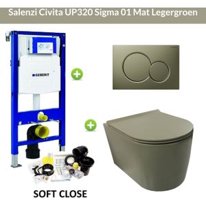 Geberit up320 toiletset wandcloset salenzi civita mat legergroen met sigma 01 drukplaat