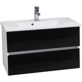 Wastafel onderkast isvea twee soft-close laden greeploos 82x42x50 cm hoogglans zwart