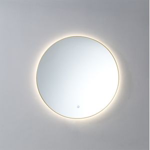 Badkamerspiegel sanilux rond led 3 kleuren instelbaar dimbaar incl. Spiegelverwarming 100x2.5 cm messing geborsteld goud