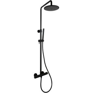 Regendoucheset Opbouw Sanilux Blair Thermostatisch Geribbelde Knop Douchekop 25 cm Mat Zwart