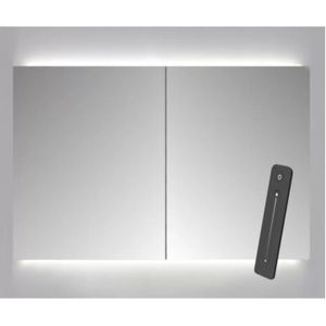 Spiegelkast sanicare qlassics ambiance 100x60 cm met dubbelzijdige spiegeldeuren, led verlichting en afstandsbediening grey wood