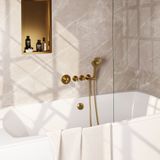 Brauer - Stripe - Thermostatische Inbouw Badkraan Set 02 - Goud Geborsteld - Met Badvulcombinatie en 3-standen Handdouche