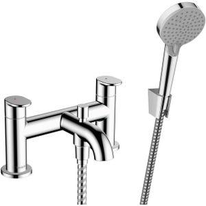 Badrandmengkraan met stopkraan en handdouche hansgrohe vernis blend 2-gats chroom