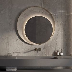 Designspiegel martens design athene rond met frame en indirecte led verlichting 90 cm geborsteld messing