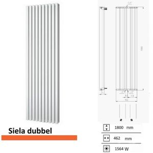 Designradiator plieger siena dubbele variant 1564 watt middenaansluiting 180x46,2 cm wit