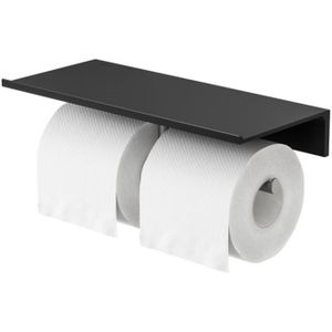 Planchet met toiletrolhouder zonder klep dubbel geesa leev 28 cm geborsteld rvs zwart