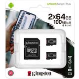 Kingston Canvas Select Plus microSD Card 10 UHS-I - 64GB - SD adapter - 2 Pack