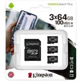 Kingston Canvas Select Plus microSD Card 10 UHS-I - 64GB - SD adapter - 3 Pack