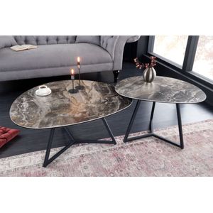 Salontafel set taupe keramiek 90+70 cm