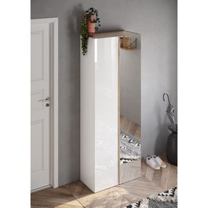 Hoge schoenenkast wit hoogglans met spiegeldeur 185 cm