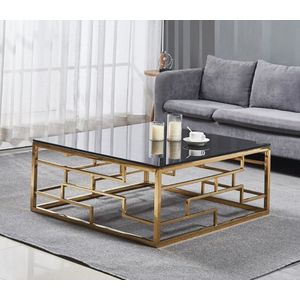 Salontafel goud met zwart glas