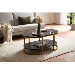 Ovale salontafel marmerlook zwart 100 cm