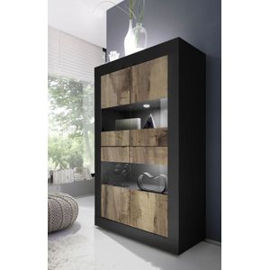 Vitrinekast zwart met vintage deurfronten