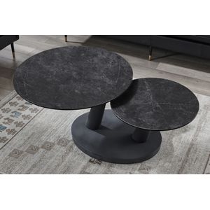 Ronde salontafel keramiek donkergrijs draaibaar 80-126 cm