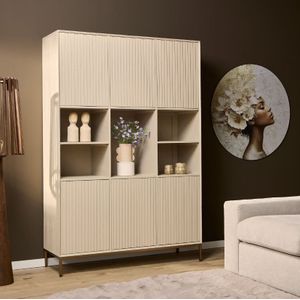 Madison - Vakkenkast - Sand - Mangohout - 135 cm - 5 Open Vakken - 6 Deuren