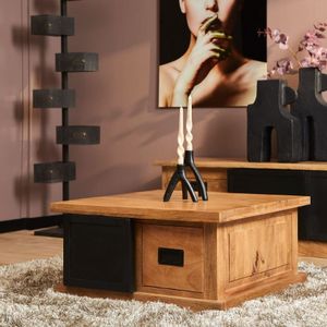 Vierkante salontafel mangohout metaal 80cm