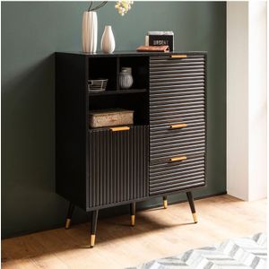 Dressoir kast zwart eiken decor met lamellen 77cm