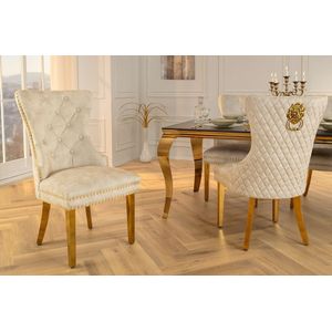 Deluxe stoel beige met leeuwenkop gouden poten
