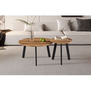 Aziz - Salontafelset - Bruin - Mangohout/Zwart - Set van 2 tafels