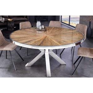 Ronde tafel teakhout met glas 140 cm