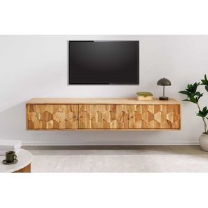 TV-kast met LED - 2 klapdeuren en glazen planken - wit
