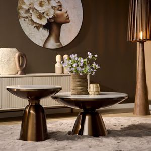 Salontafel set goud met wit marmer tafelbladen