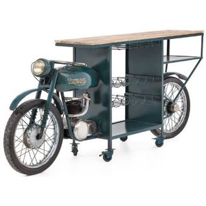 Motor - Bartafel - Blauw - Metaal en Mangohout - 226 cm